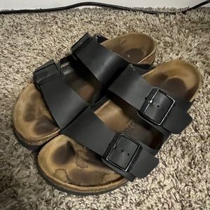 Birkenstock Arizona Birko-Flor Sandals Black Leather Women's Size 8